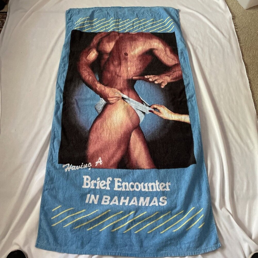 Having A Brief Encounter In Bahamas Beach Towel 100% Cotton 30" X 58" Blue & Mul